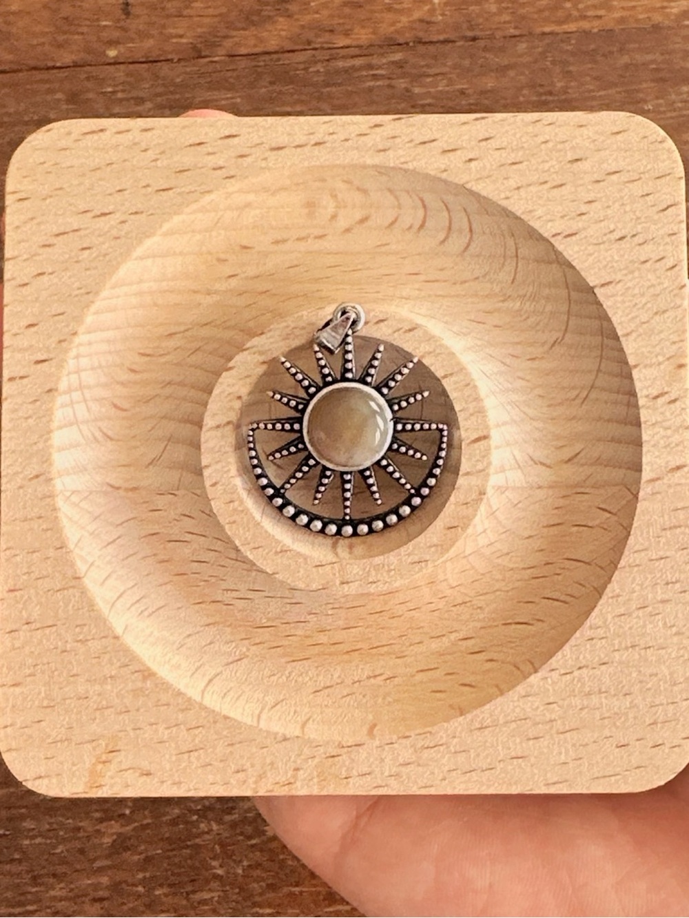 Natural Crystal Sun Pendant Handmade Bezel Set Gemstone Charm Silver Tone Boho